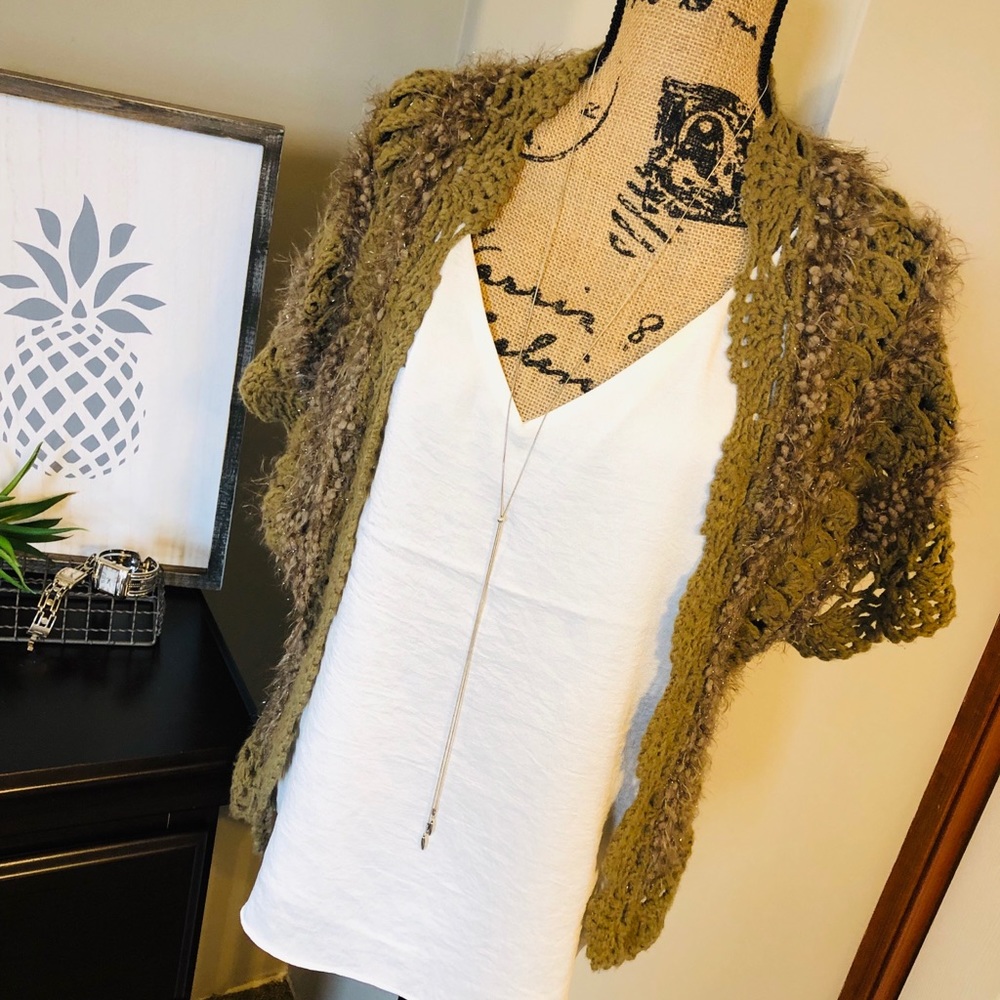 Taupe, Crocheted Cardigan